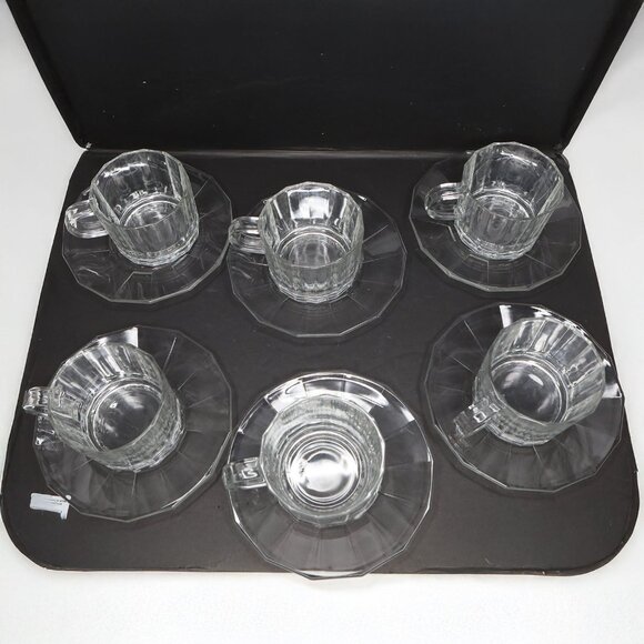 Bormioli Italy Rocco Clear Panel Glass Espresso/Coffee Cup & Saucer Set of 6 - Picture 14 of 14